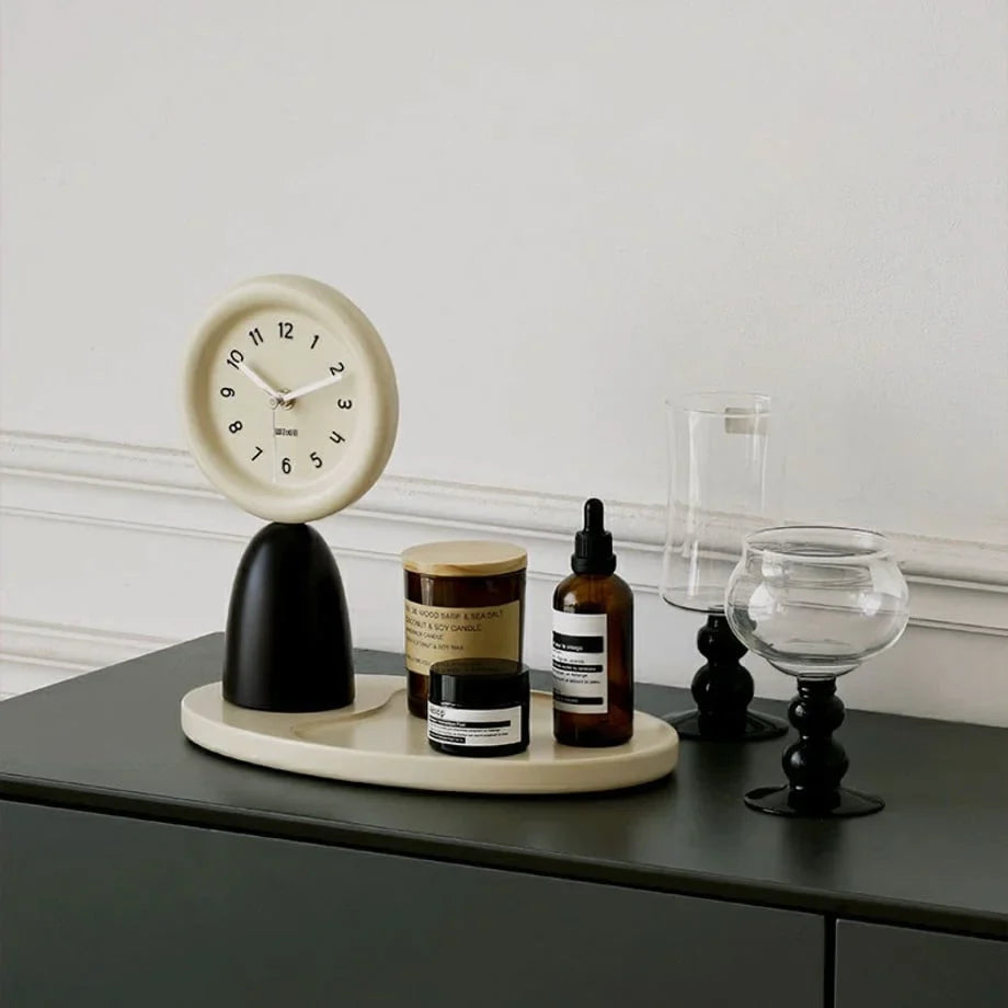 Sculptural Two-Tone Wood Table Clock