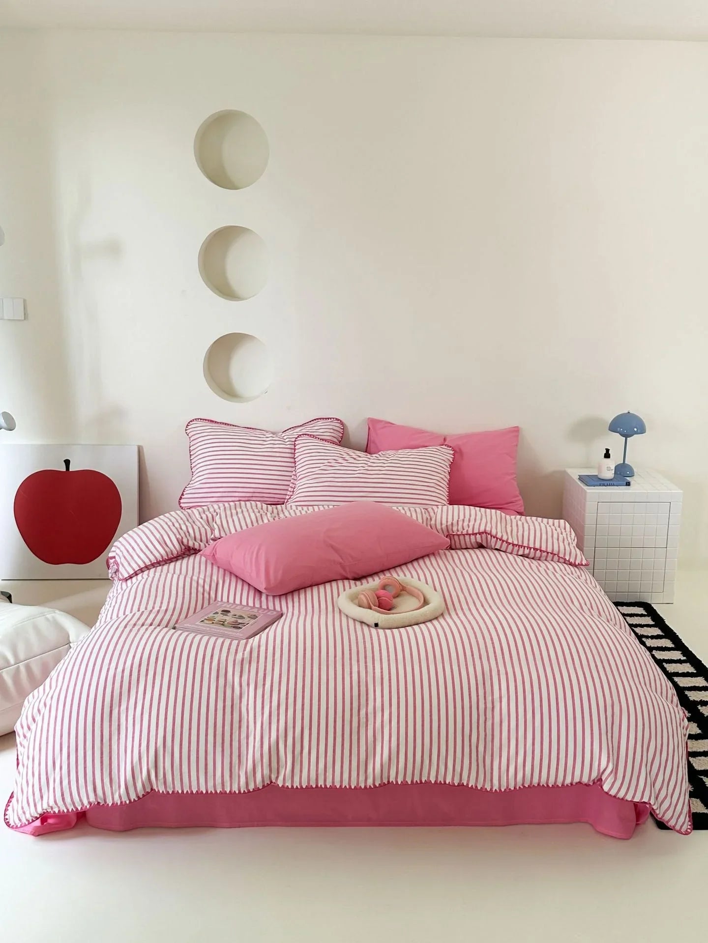 Soft Scalloped Striped Cotton Bedding Set