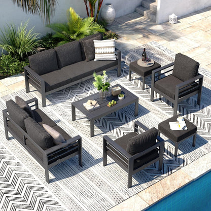 AECOJOY Aluminum Modern Patio Furniture with Coffee Table, 7 Pieces Outdoor Conversation Set with Dark Grey Cushions for Balcony, Porch, Lawn and More Conversation Sets Lawn & Garden Patio Patio Furniture & Accessories Patio Furniture Sets