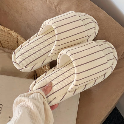 Soft Ribbed Striped Cotton House Slippers