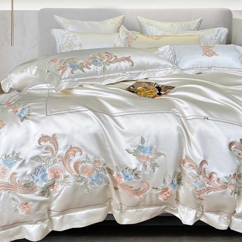Esana White Embroidered Egyptian Cotton Satin Bedding Set