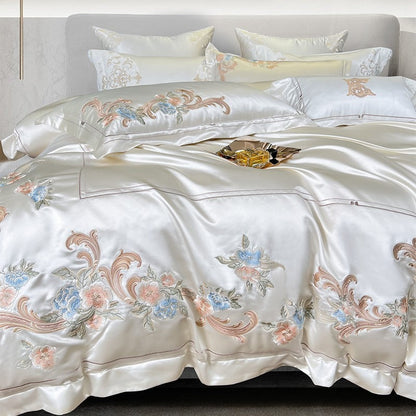 Esana White Embroidered Egyptian Cotton Satin Bedding Set