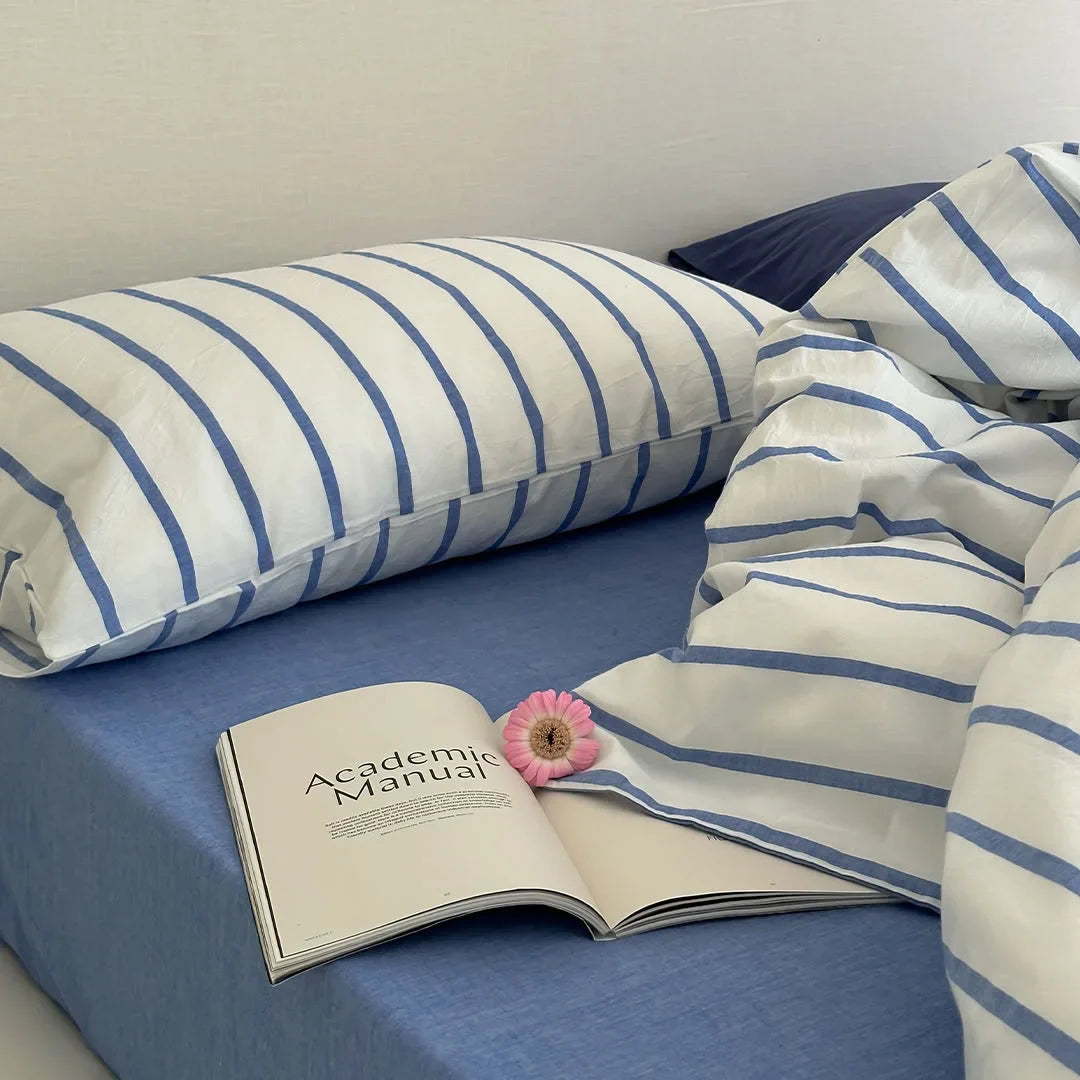 Crisp Blue & White Striped Washed Cotton Bedding Set