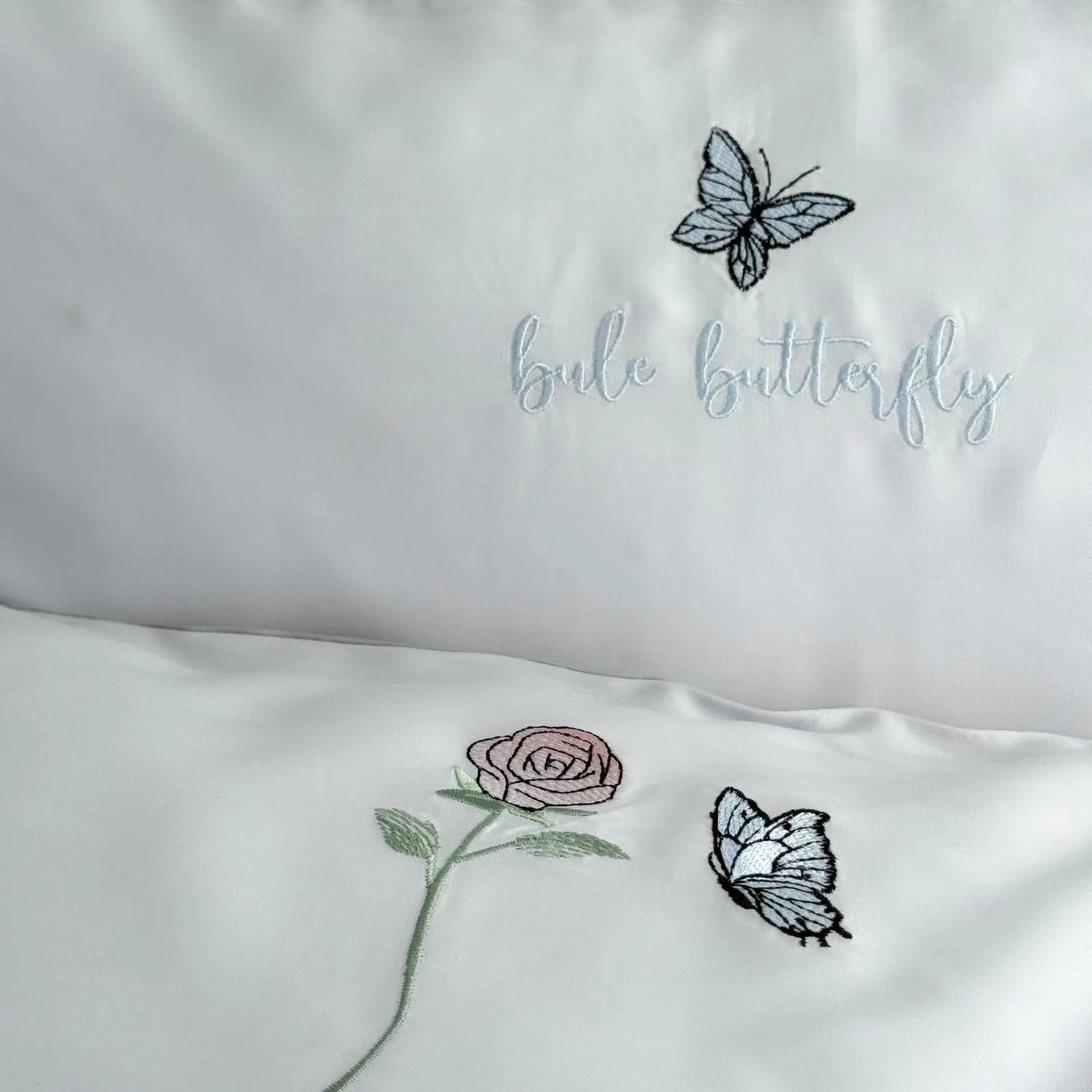 Silky Embroidered Butterfly & Rose Tencel Bedding Set