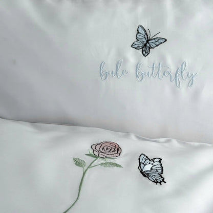 Silky Embroidered Butterfly & Rose Tencel Bedding Set