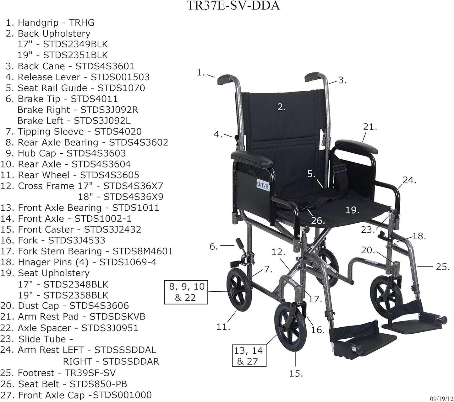 Drive Medical TR39E-SV Lightweight Folding Transport Wheelchair with Swing-Away Footrest, Silver Mobility & Daily Living Aids Mobility Aids & Equipment Mobility Scooters & Accessories Self-Propelled Wheelchairs Wheelchairs