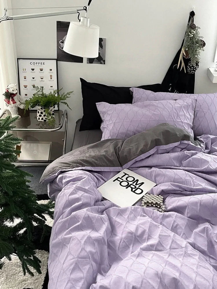 Crinkled Pintuck Washed Cotton Bedding Set