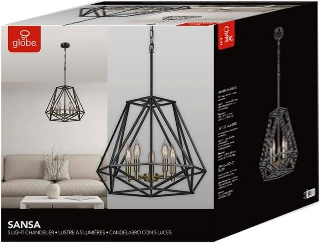 Globe Electric 65435 Sansa Chandeliers, 0, Matte Black, Gold Accent Socket, Bulb Not Included Ceiling Lights Chandeliers Lighting & Ceiling Fans Tools & Home Improvement