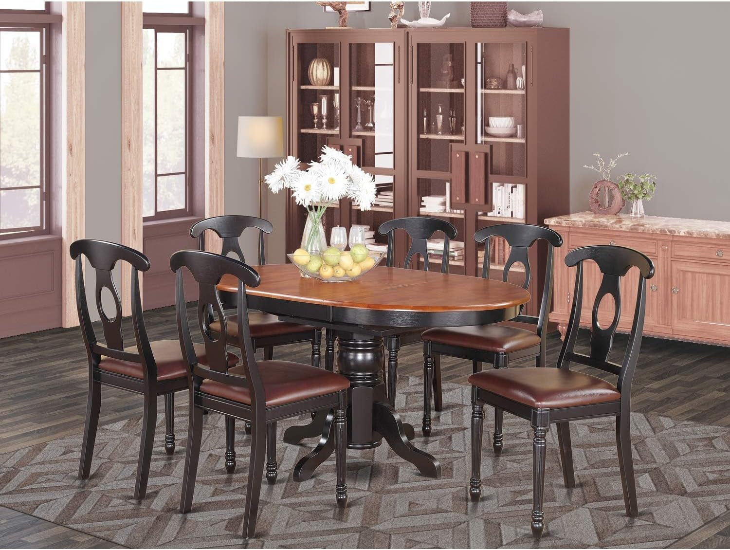 East West Furniture KENL7-BLK-W 7 Piece Modern Dining Table Set Consist of an Oval Wooden Table with Butterfly Leaf and 6 Kitchen Dining Chairs, 42X60 Inch, Black & Cherry Dining Room Furniture Furniture Home & Kitchen Table & Chair Sets