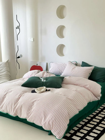 Soft Scalloped Striped Cotton Bedding Set