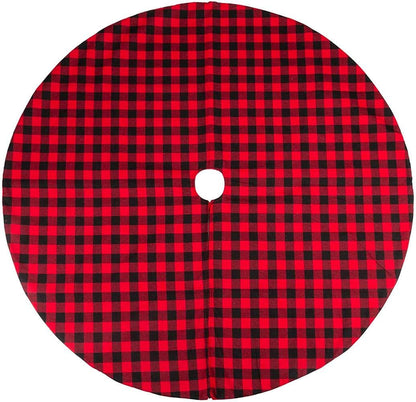 Christmas Tree Skirt 48 Inch Buffalo Plaid Xmas Tree Skirts Red and Black Checked Double Layers Tree Skirts Xmas Tree Mat for Holiday Party Mat Xmas Ornaments