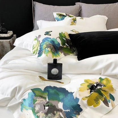 Adonis Floral Embroidered Egyptian Cotton Bedding Set