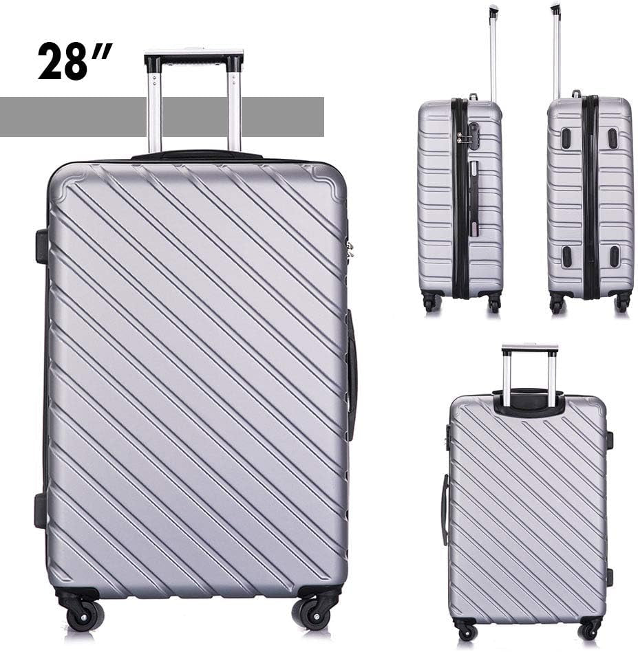 Apelila Hardshell Luggage ABS Luggages Sets with Spinner Wheels Hard Shell Spinner Carry on Suitcase(Silver, 4 PCS) Clothing Luggage Luggage & Travel Gear Luggage Sets Shoes & Jewelry