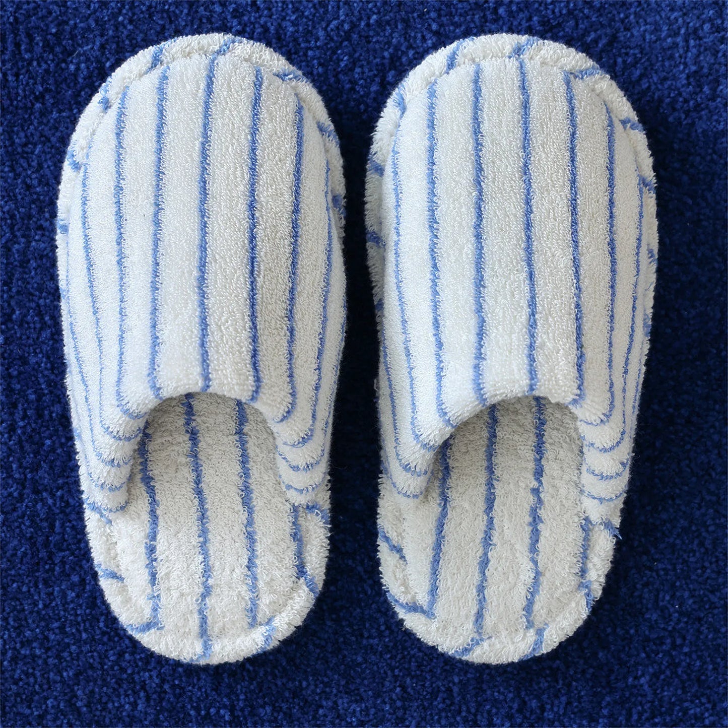 Soft Terry Pinstripe Cotton House Slippers