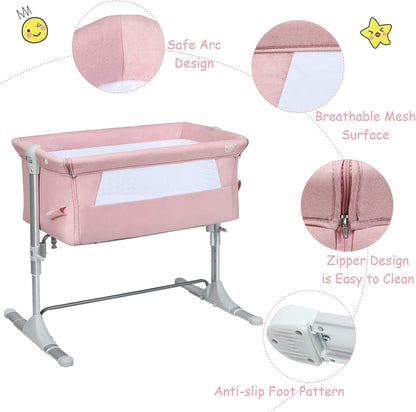 BABY JOY Bedside Bassinet, Co Sleeper Portable Crib W/Travel Bag, Detachable & Washable Mattress, Breathable Mesh, Newborn Infant Baby Bed, Height & Angle Adjustable (Pink) Baby Products Bassinets Bedside Cribs Furniture Infant & Toddler Beds Nursery