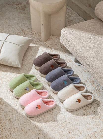 Plush Mushroom Embroidered Fleece House Slippers
