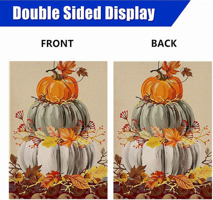 Home Decorative Fall Pumpkin Patch Large House Flag, Maple Leaf Garden Yard outside White Pumpkin Welcome Decor, Thanksgiving Outdoor Autumn Harvest Farmhouse Decorations Double Sided 28 X 40 Flags Lawn & Garden Outdoor Décor Patio