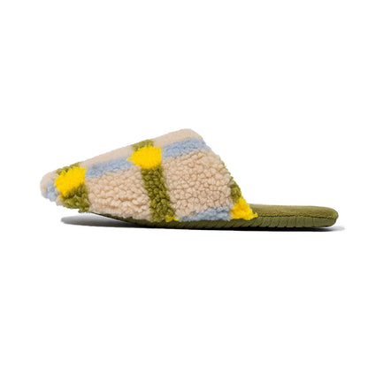 Fuzzy Plaid Sherpa House Slippers