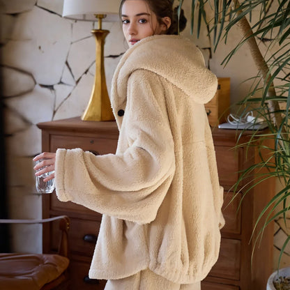 Plush Hooded Flannel Fleece Pajama Set