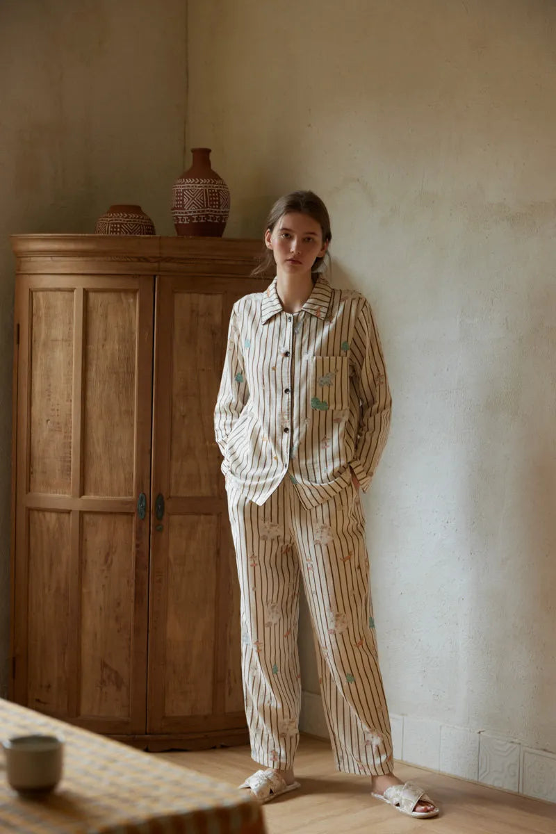 Soft Whimsical Striped Double Gauze Pajama Set
