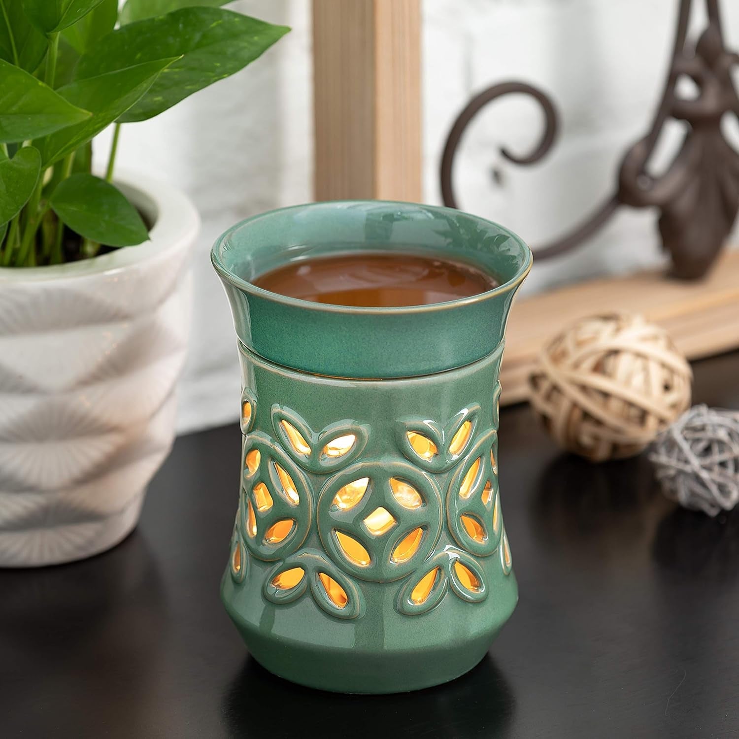 Dark Sage Ceramic Candle Warmer Electric with Safety Timer | Automatic Plug in Fragrance Warmer for Scented Wax Melts, Cubes, Tarts | Air Freshener Set for Home Décor, Office, and Gifts Home & Kitchen Home Décor Products Home Fragrance Home Fragrance Accessories