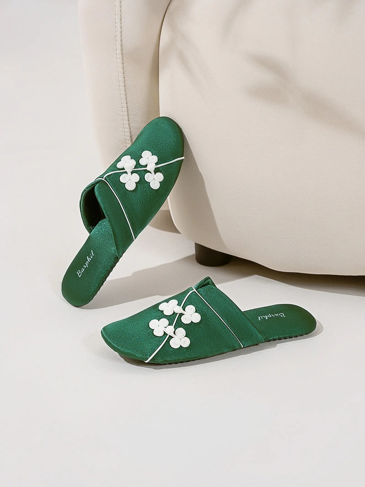 Silky Floral Knot Cotton Sateen House Slippers
