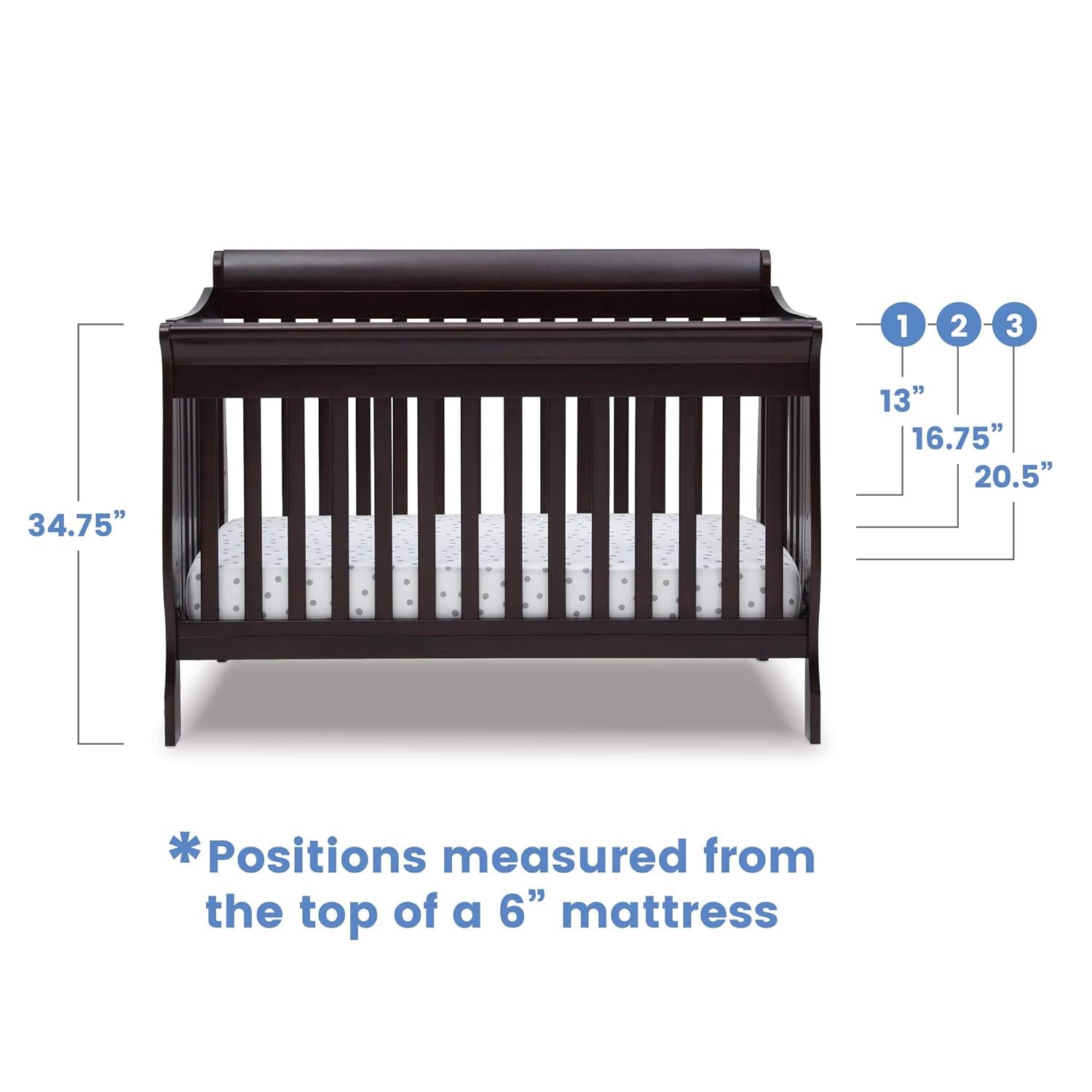 Canton Deluxe 6-In-1 Convertible Crib, Dark Chocolate Baby Products Cribs Furniture Infant & Toddler Beds Nursery