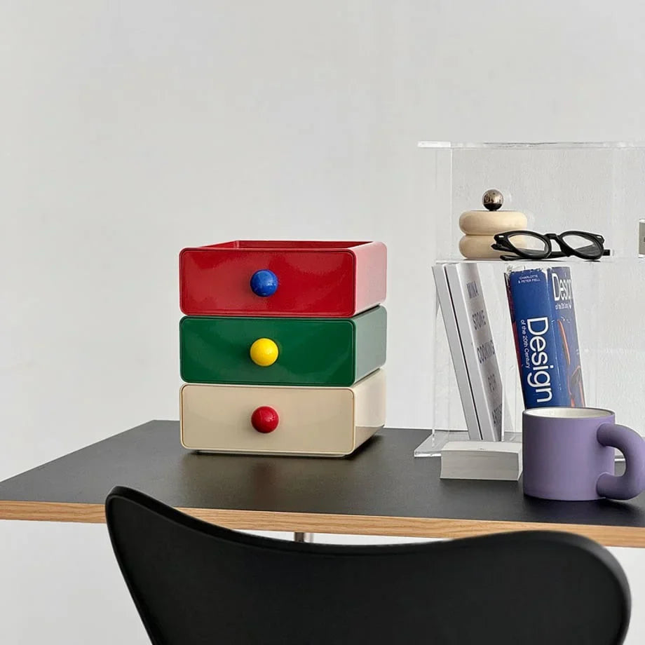 Glossy Color Block ABS Stackable Desk Drawers