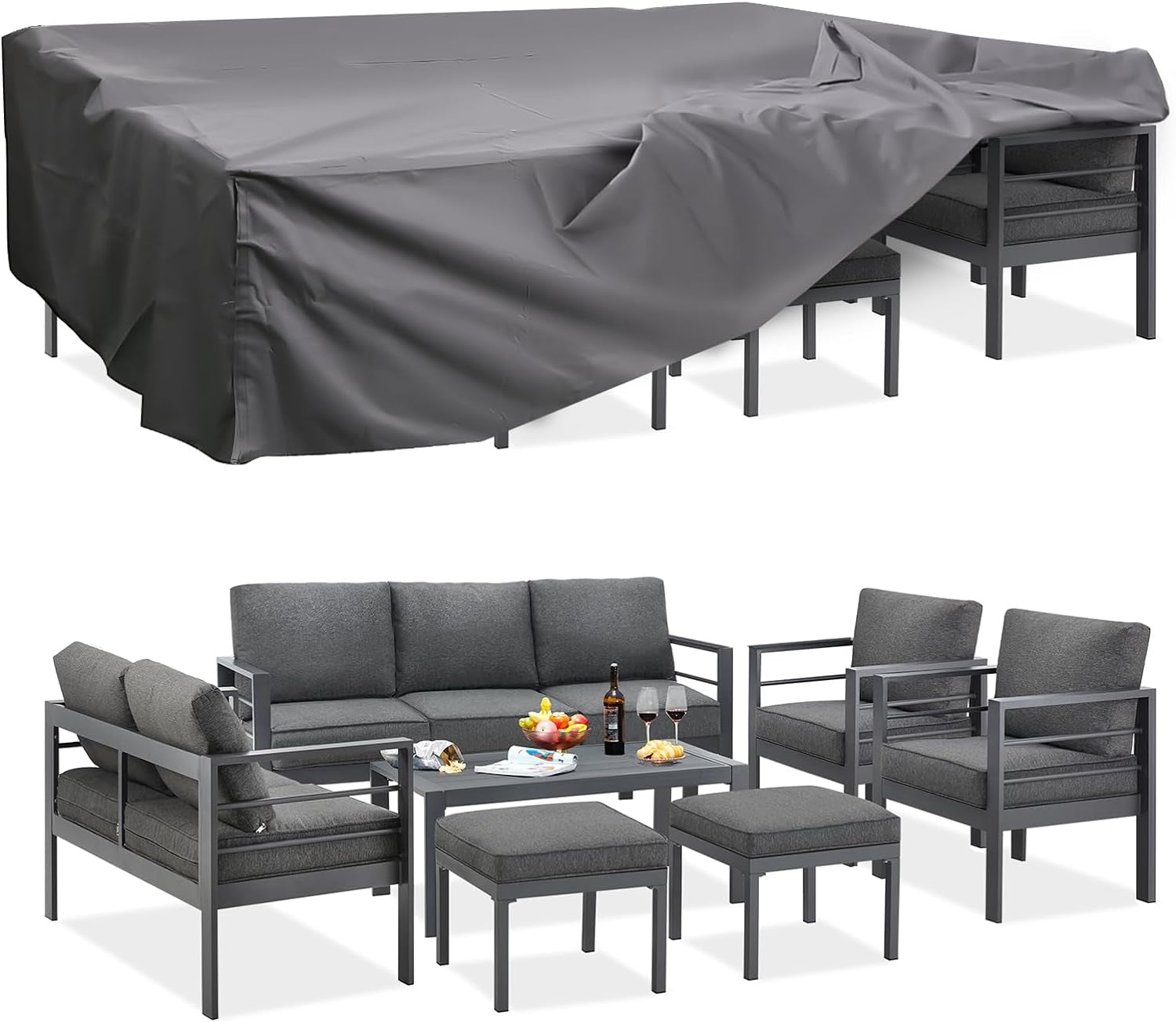 AECOJOY Aluminum Modern Patio Furniture with Coffee Table, 7 Pieces Outdoor Conversation Set with Dark Grey Cushions for Balcony, Porch, Lawn and More Conversation Sets Lawn & Garden Patio Patio Furniture & Accessories Patio Furniture Sets