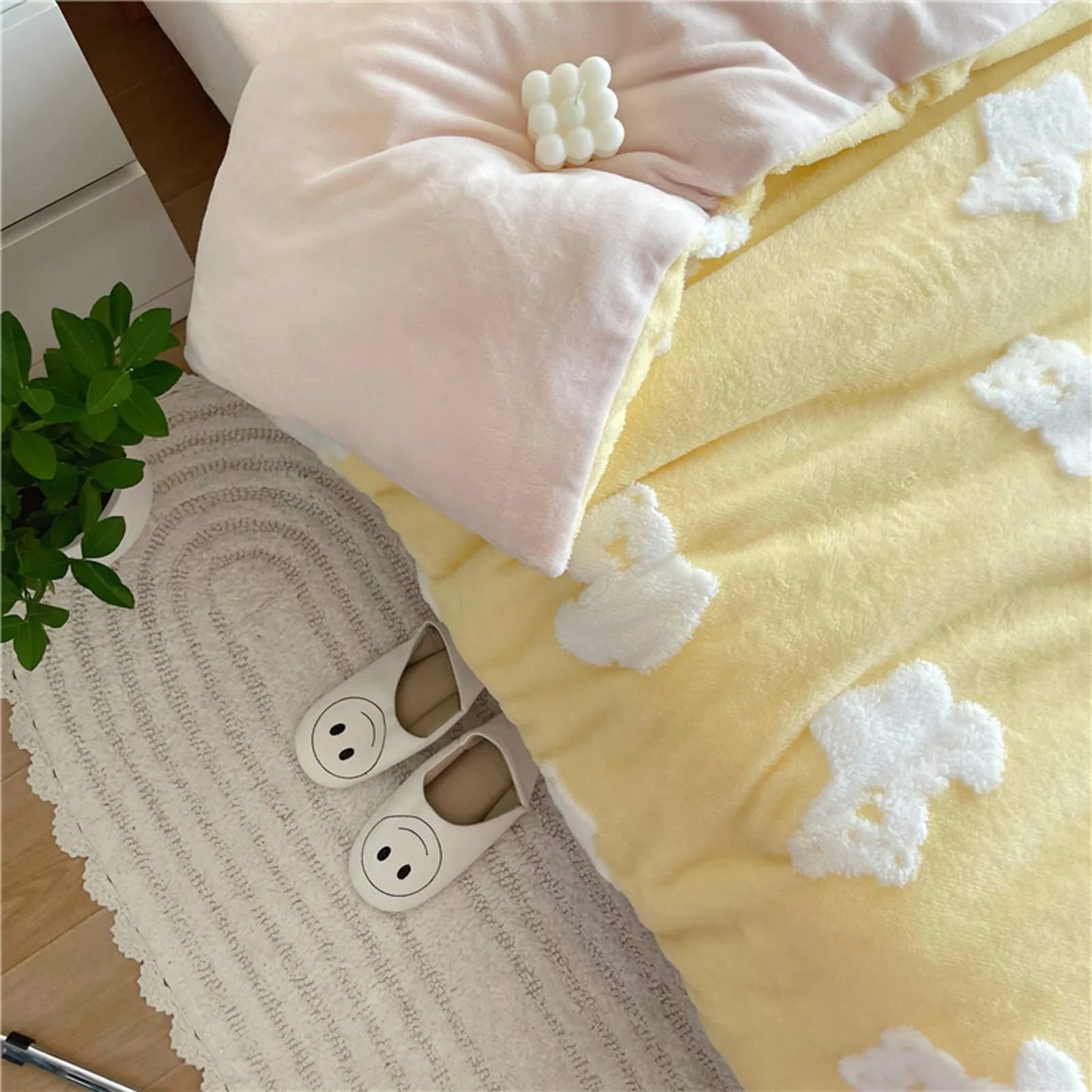 Plush Teddy Bear Flannel Fleece Bedding Set