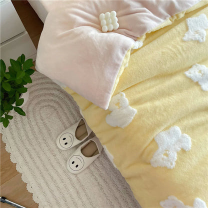 Plush Teddy Bear Flannel Fleece Bedding Set