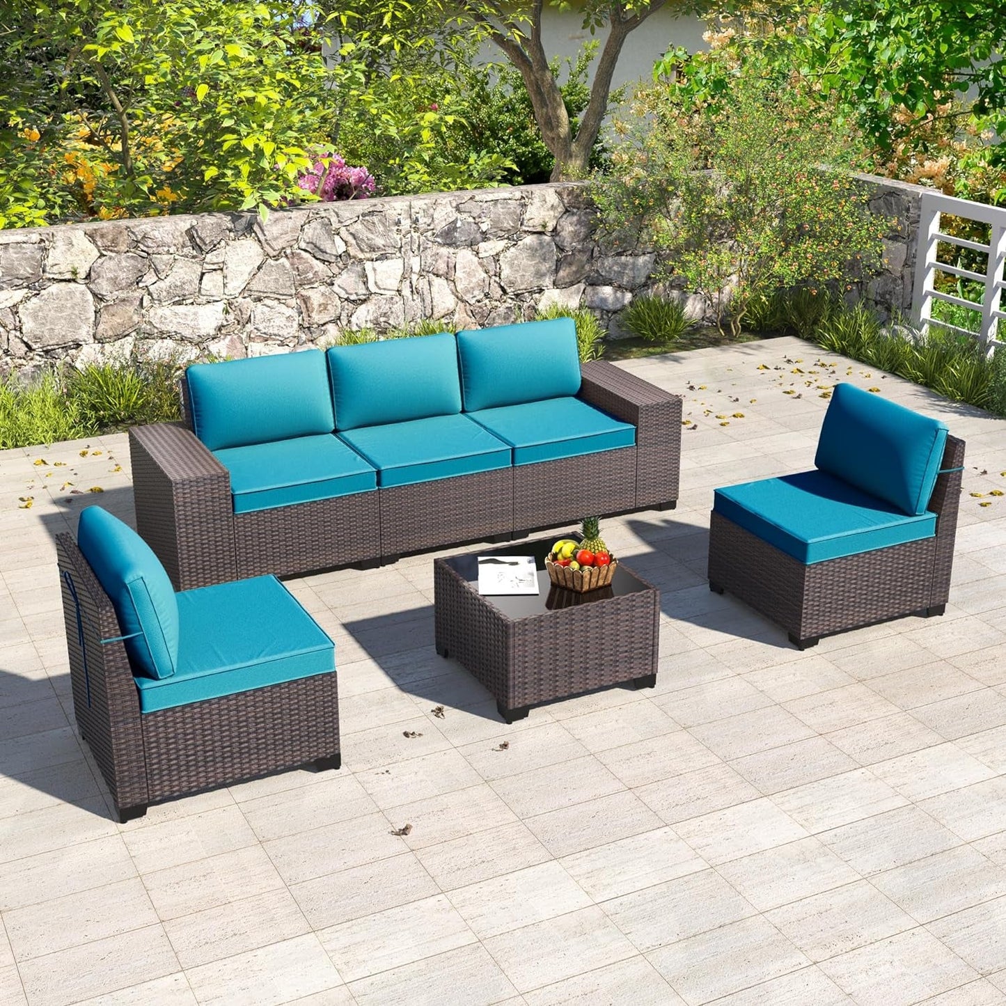 8 Piece Outdoor Patio Furniture with 55000 BTU Propane Fire Pit Table, PE Wicker Rattan Outdoor Sofa Conversation Set,Sectional Furniture Patio Set W/Tempered Glass Top Table&Gas Fire Pit(Red) Conversation Sets Lawn & Garden Patio Patio Furniture & Accessories Patio Furniture Sets