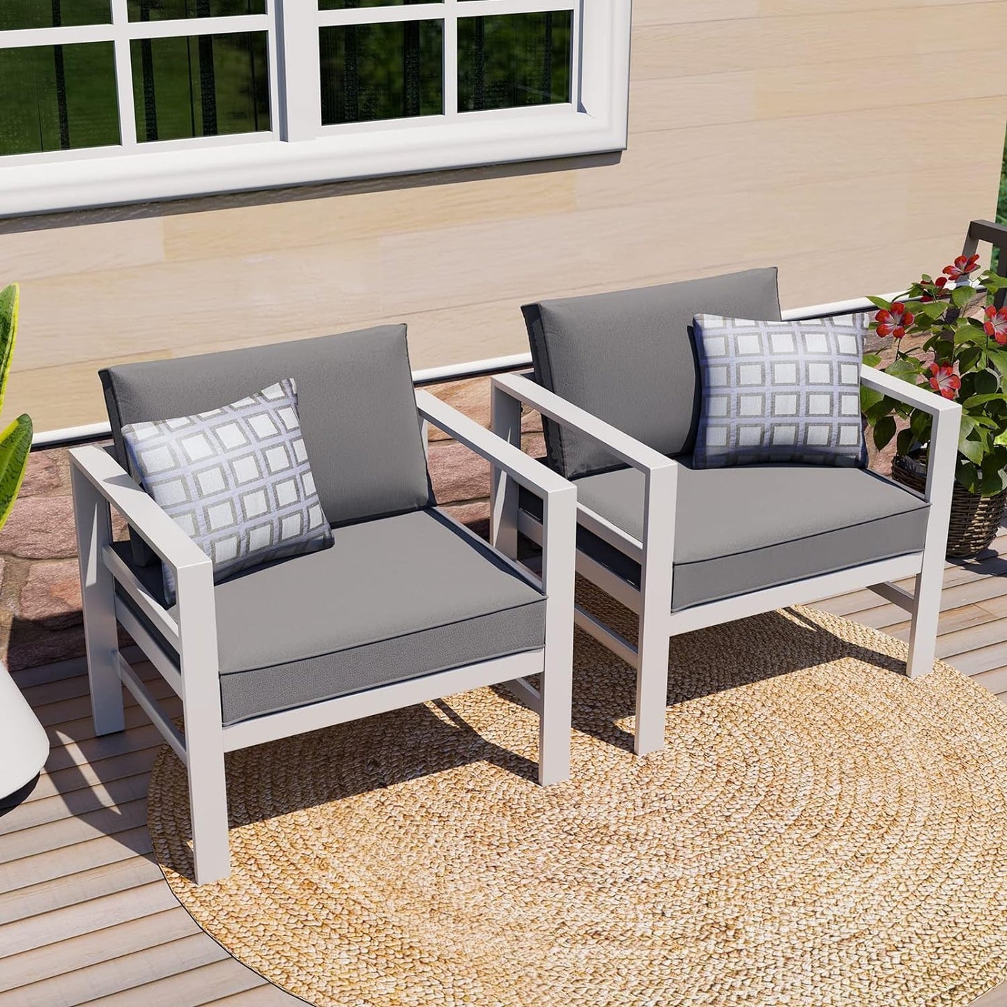 2PCS Outdoor Patio Aluminum Furniture Loveseat with Table, All-Weather Modern Metal Aluminum Conversation White and Grey Outdoor Patio 2 Seats Sofa Furniture Sets for Balconies Backyard Conversation Sets Lawn & Garden Patio Patio Furniture & Accessories Patio Furniture Sets