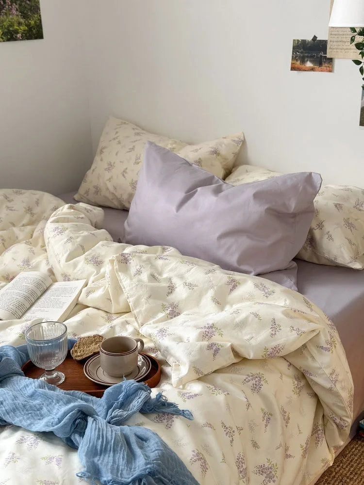 Soft Wisteria Floral Washed Cotton Bedding Set