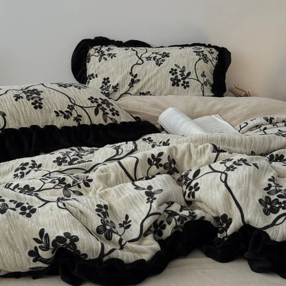 Ruffled Floral Vine Washed Cotton Bedding Set