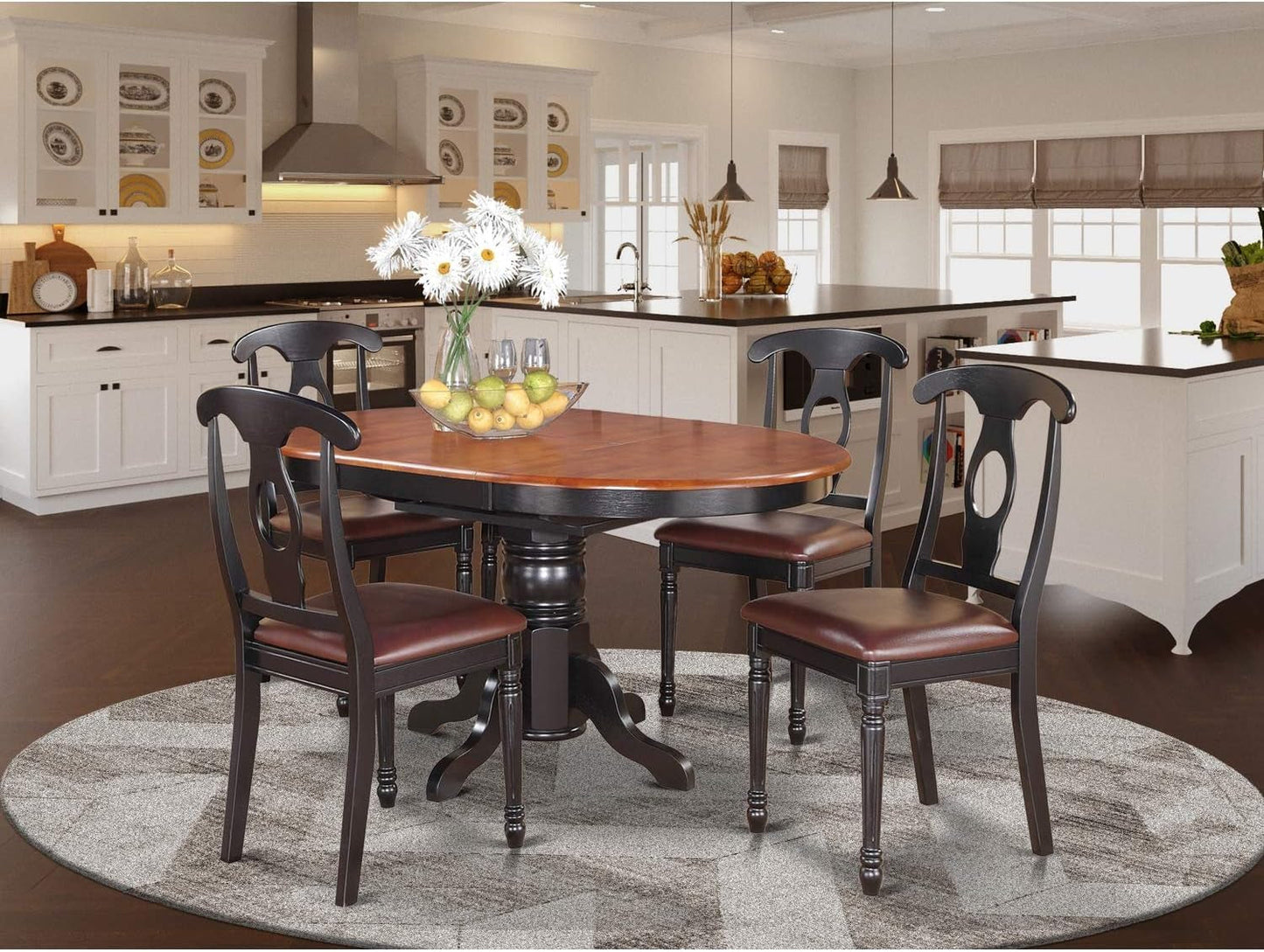 East West Furniture KENL7-BLK-W 7 Piece Modern Dining Table Set Consist of an Oval Wooden Table with Butterfly Leaf and 6 Kitchen Dining Chairs, 42X60 Inch, Black & Cherry Dining Room Furniture Furniture Home & Kitchen Table & Chair Sets