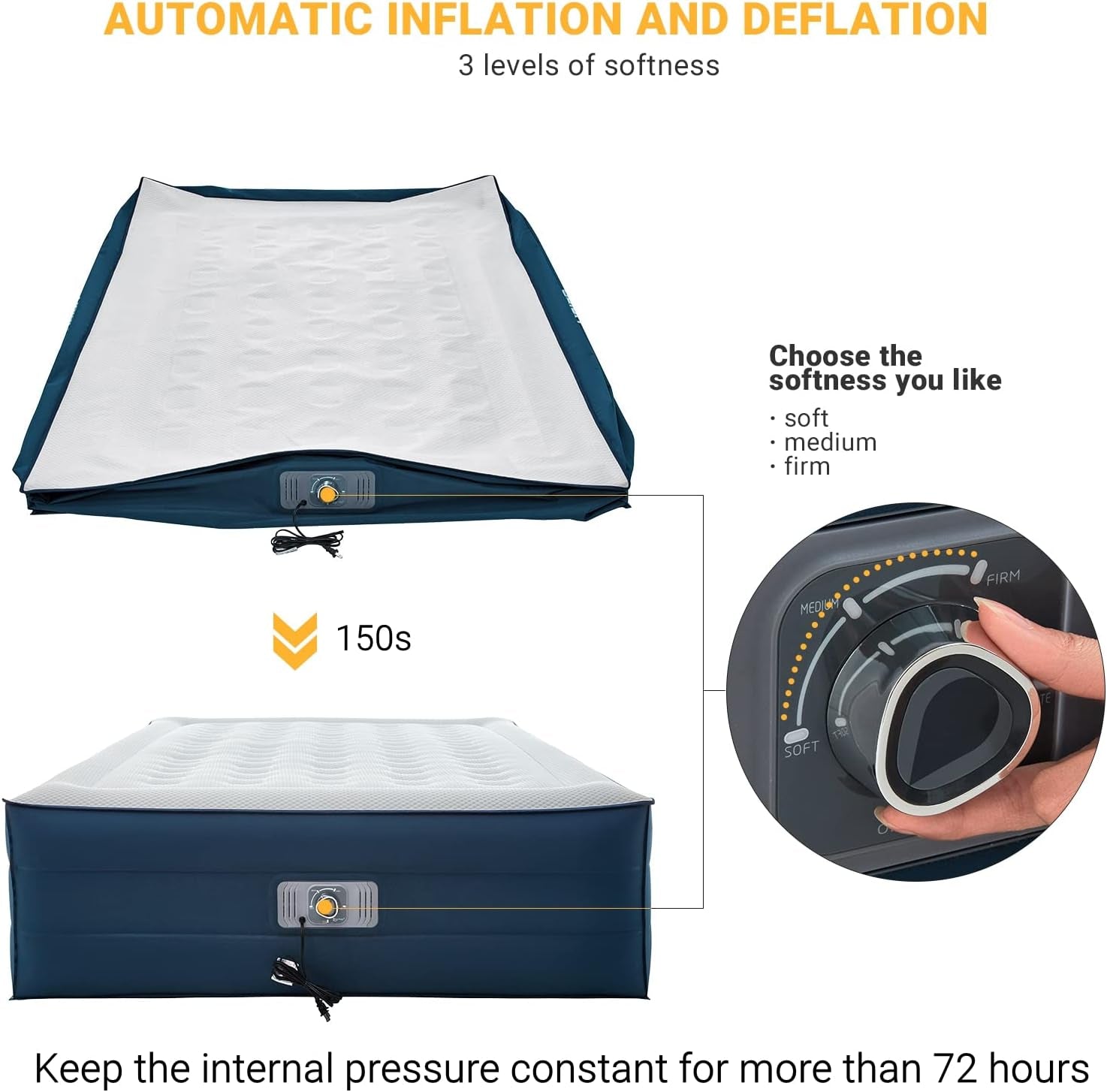 Airbed Queen Size TPU Camping Inflatable Air Mattress with Built-In Electric Pump 1763Lbs Load Bamboo Fiber Top Double High Blow-Up Travel Air Bed for Tent Skin-Friendly Outdoor Indoor Air Mattresses Air Mattresses & Accessories Bedding Home & Kitchen