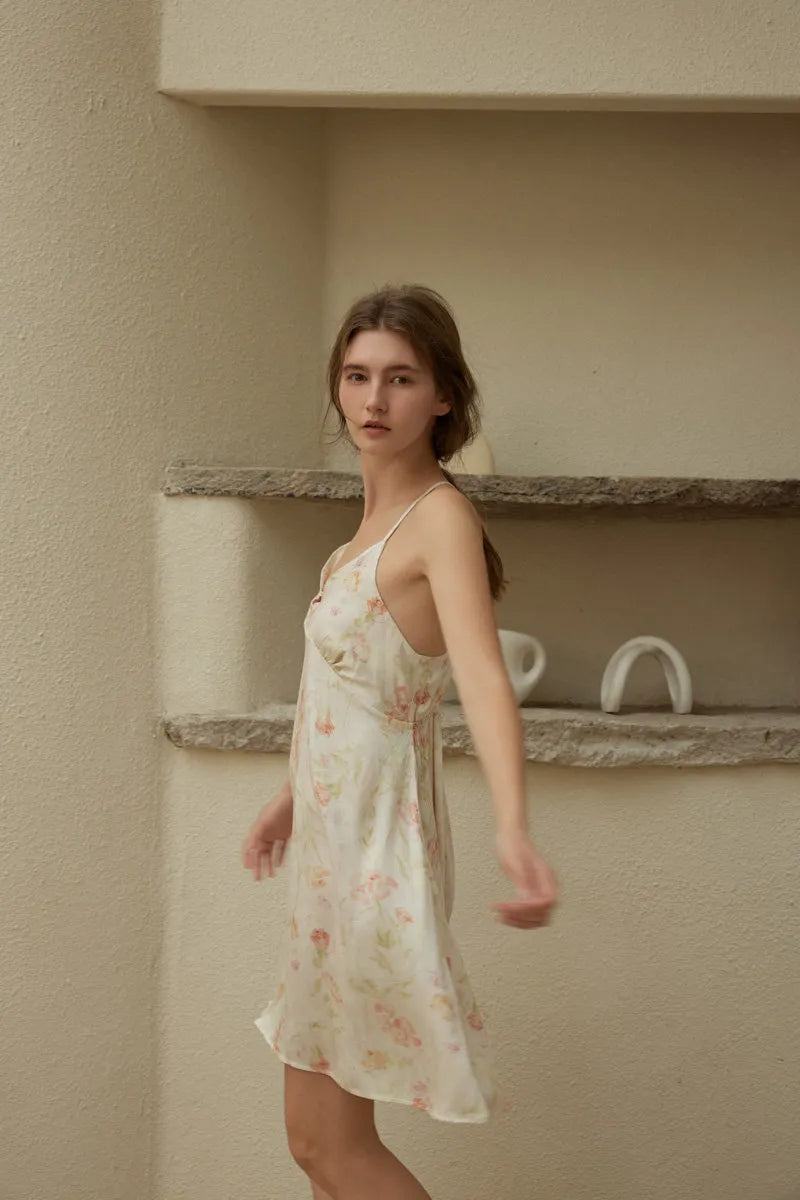 Silky Vintage Floral Cotton Sateen Slip Dress