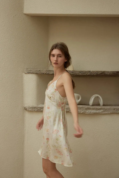 Silky Vintage Floral Cotton Sateen Slip Dress