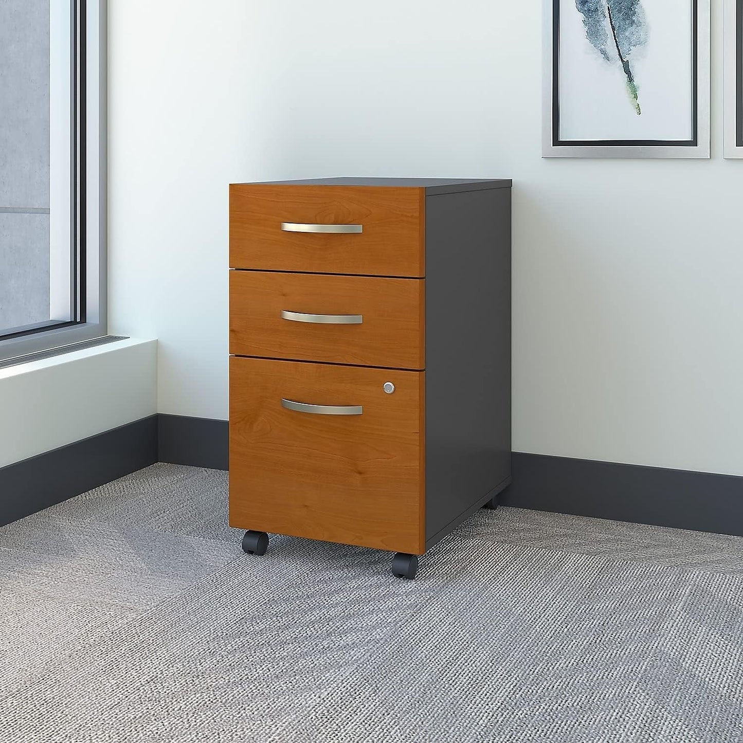 Bush Furniture BSHWC72453SU Series C Collection Three-Drawer Mobile Pedestal (Assembled) Natural Cherry Cabinets File Cabinets Mobile File Cabinets Office Furniture & Lighting Office Products Racks & Shelves