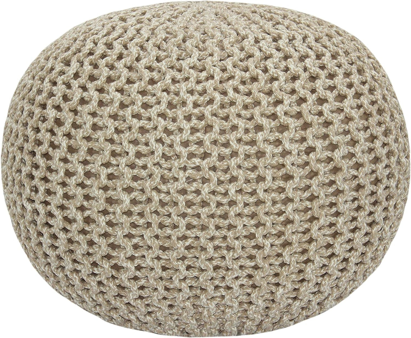 COTTON CRAFT round Pouf - Hand Knitted Tweed Cable Dori Pouf Ottoman - Cotton Braid Cord Foot Stool Floor Pouf Footrest Accent Seat Furniture Bean Bag - Family Room Kids Nursery Dorm - 20X14 - Natural Furniture Home & Kitchen Living Room Furniture Ottomans