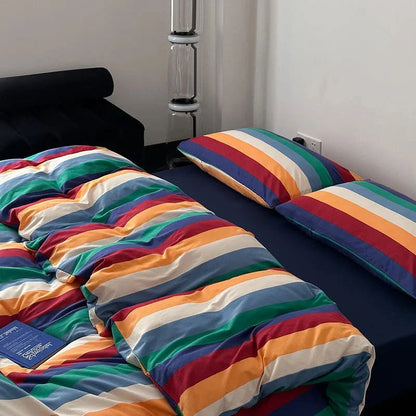 Soft Bold Rainbow Stripe Cotton Bedding Set