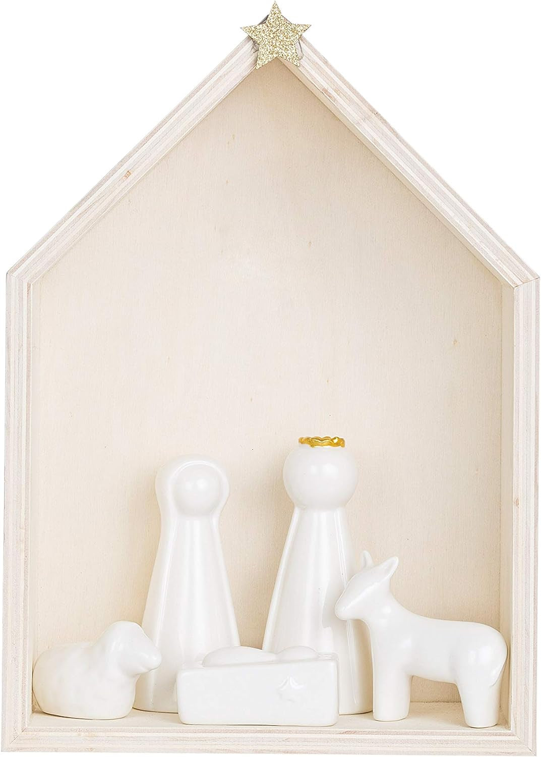 Creative Co-Op Wood Nativity with Ceramic (Set of 6 Pieces) Figures and Figurines, White Collectible Figurines Home & Kitchen Home Décor Accents Home Décor Products