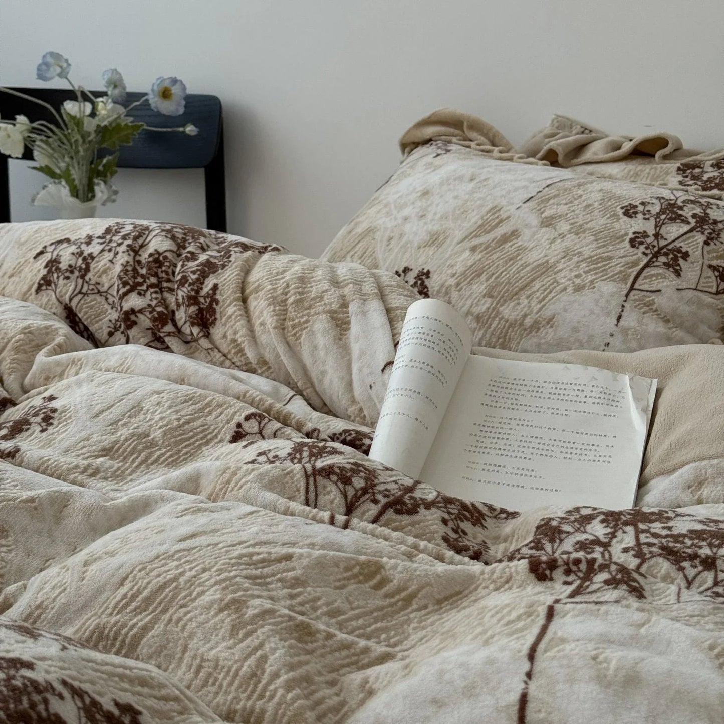 Ruffled Floral Branch Washed Cotton Bedding Set