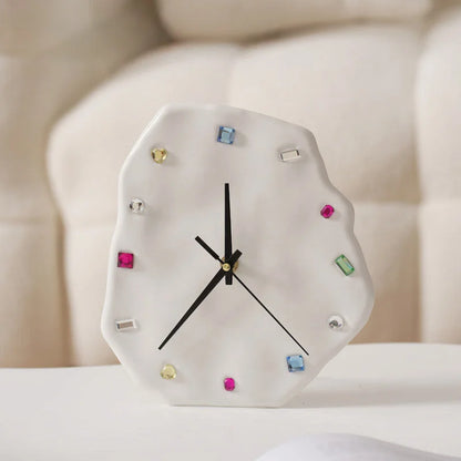 Wavy Jeweled Ceramic Table & Wall Clock
