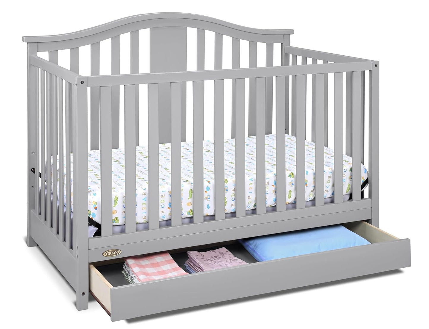 Graco Solano 4-In-1 Convertible Crib with Drawer (Pebble Gray) – GREENGUARD Gold Certified, Crib with Drawer Combo, Includes Full-Size Nursery Storage Drawer, Converts to Toddler Bed and Full-Size Bed Baby Products Convertible Cribs Furniture Infant & Toddler Beds Nursery