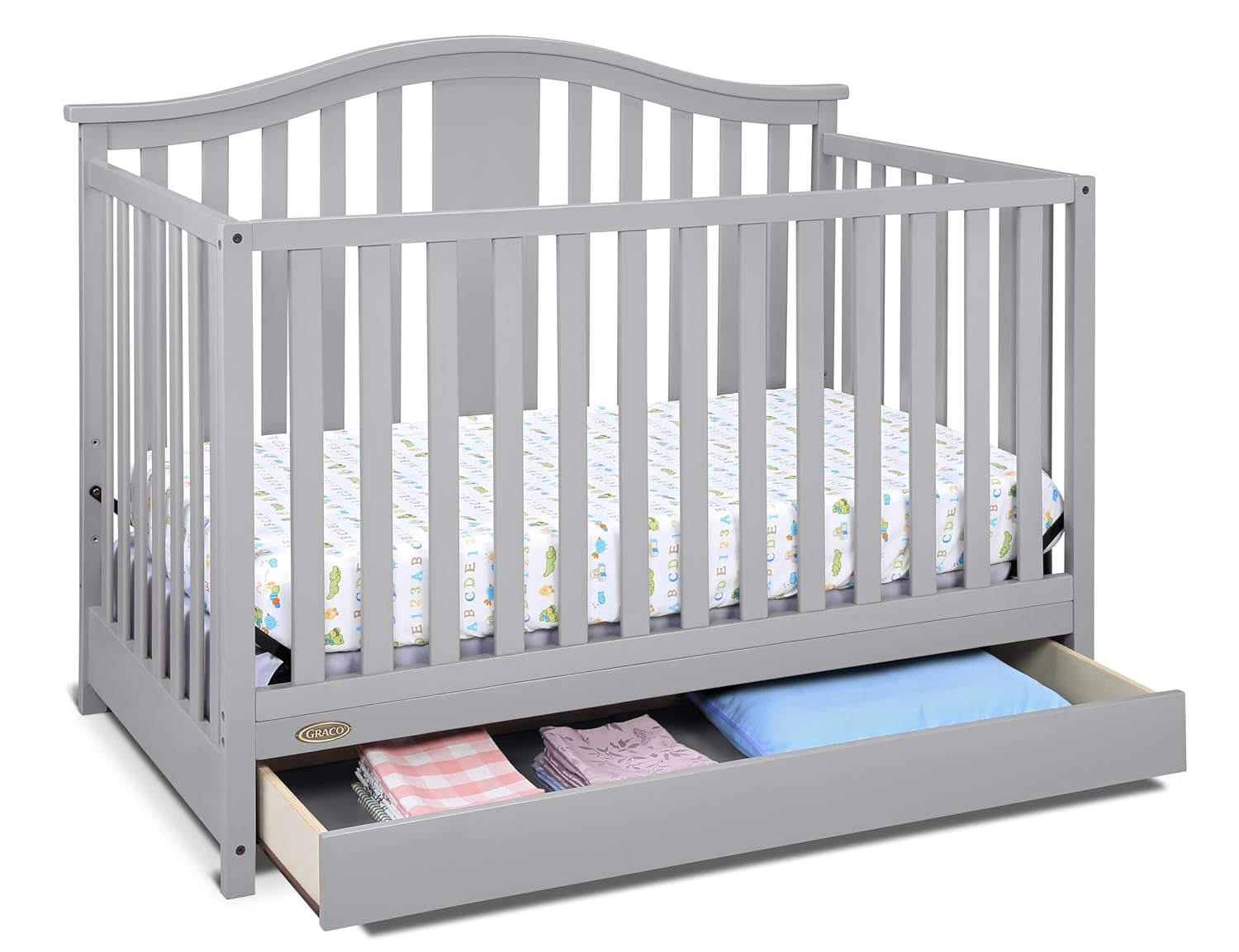 Graco Solano 4-In-1 Convertible Crib with Drawer (Pebble Gray) – GREENGUARD Gold Certified, Crib with Drawer Combo, Includes Full-Size Nursery Storage Drawer, Converts to Toddler Bed and Full-Size Bed Baby Products Convertible Cribs Furniture Infant & Toddler Beds Nursery