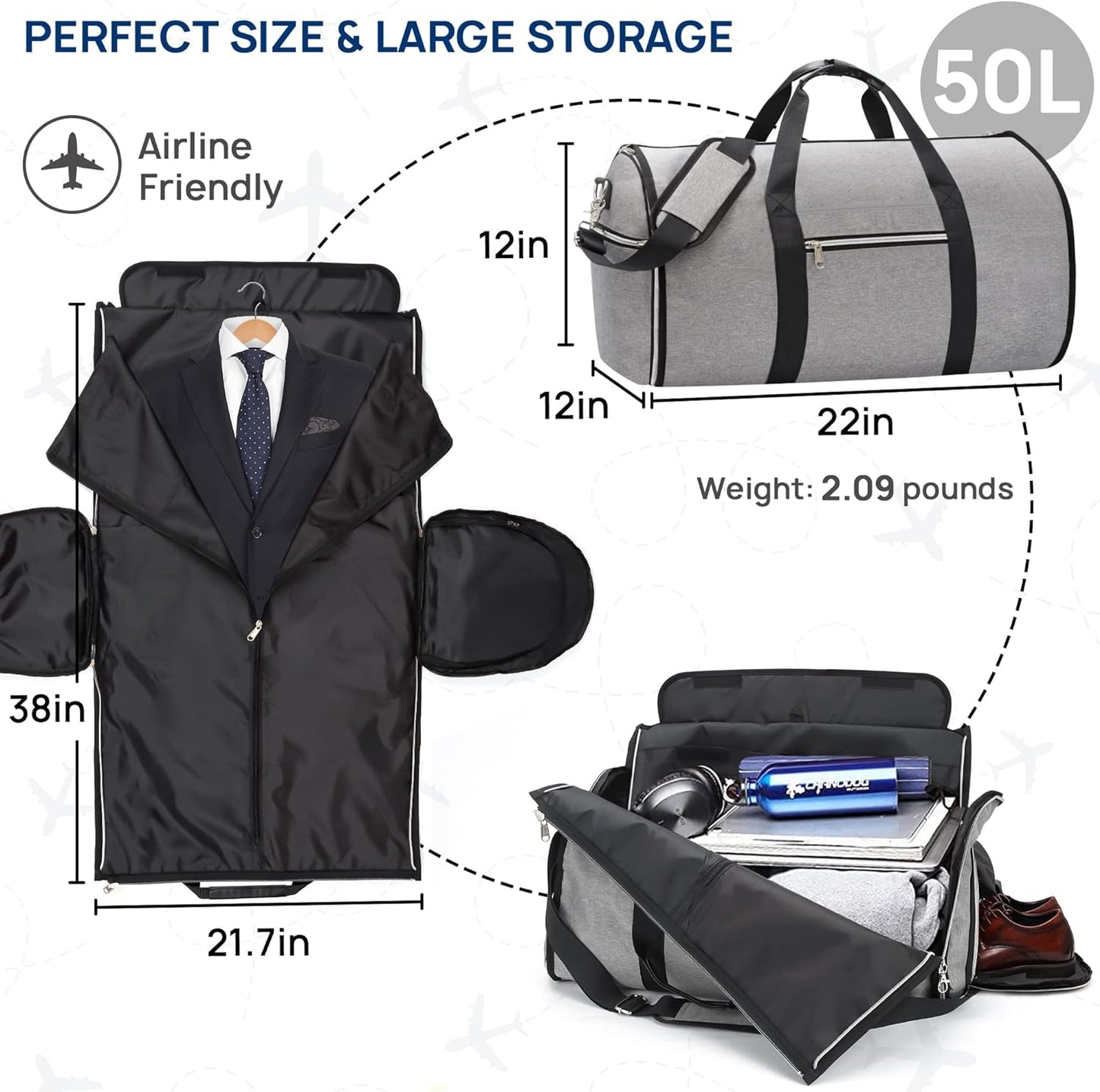 Garment Bags for Travel, Resogenix Foldable Carry on Garment Bag for Men, Waterproof Duffel Bag with Shoe Pouch - 2 in 1 Hanging Suitcase Suit Travel Bags, Perfect for Business Travel/Husband Gifts Clothing Garment Bags Luggage Luggage & Travel Gear Shoes & Jewelry