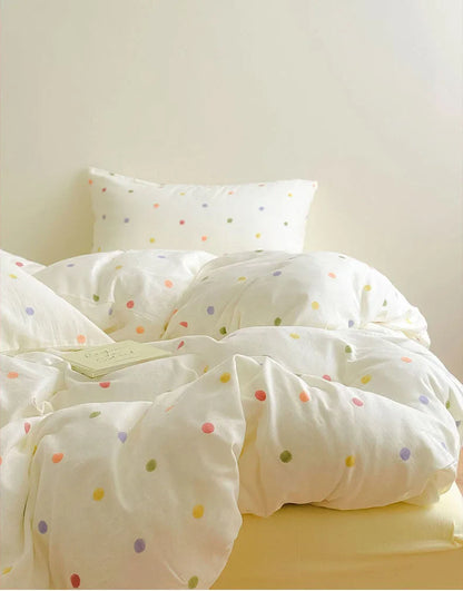 Textured Colorful Polka Dot Washed Cotton Bedding Set