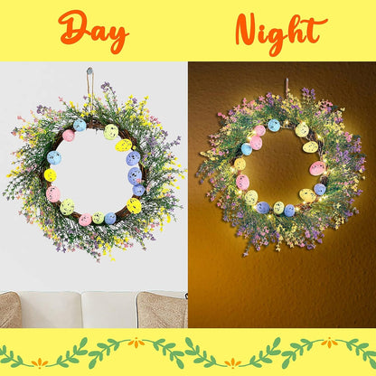 Easter Eggs Decorations Wreath - Spring Artificial Flowers Decor for the Home/Door/Front Porch, Gifts, with Led-Light String (Batteries Not Included) Home & Kitchen Home Décor Accents Home Décor Products Wreaths